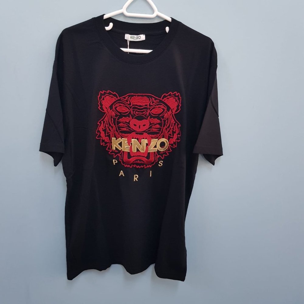 Kenzo Men Tiger Embroidered Black Tee